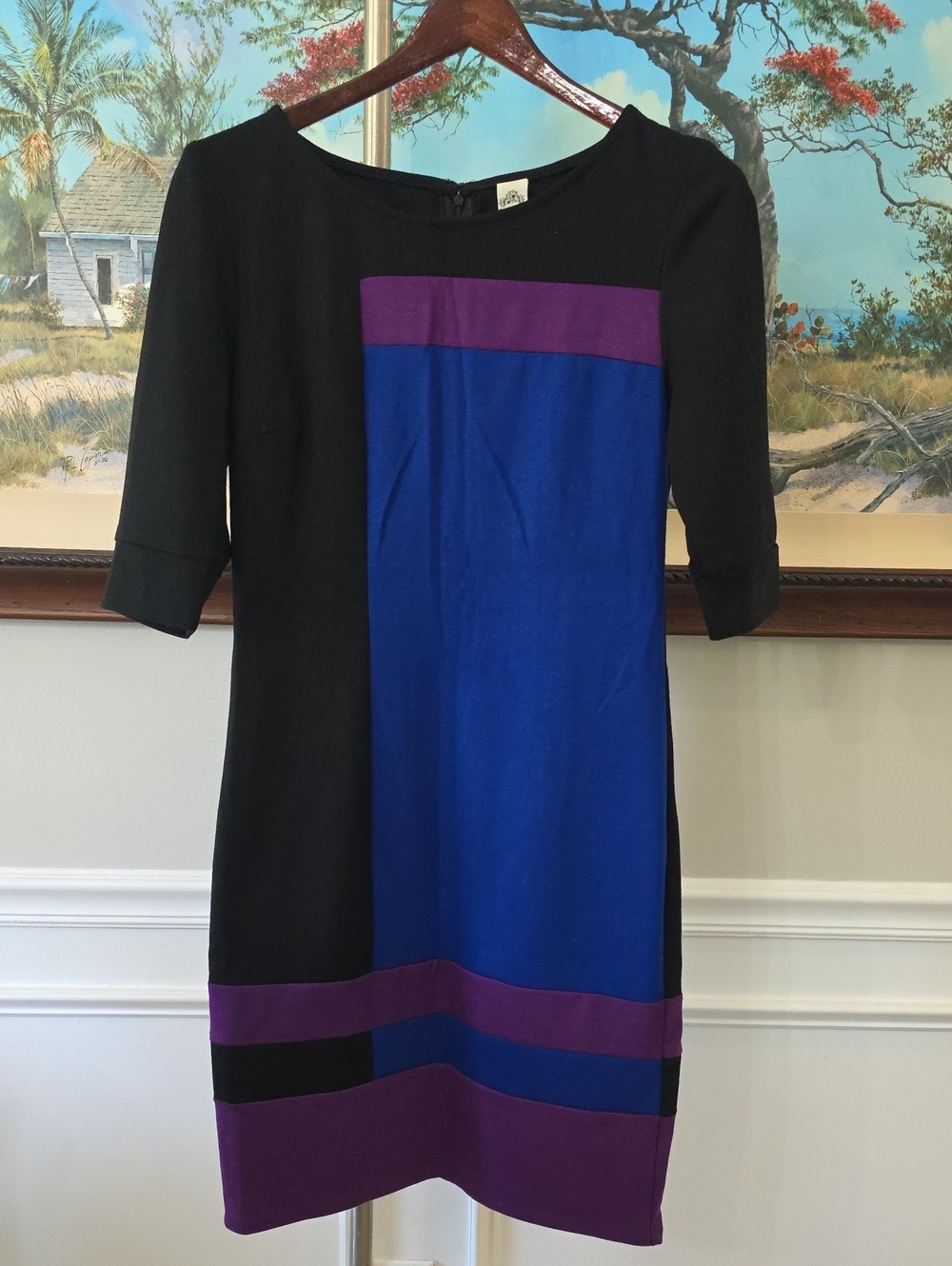 Signature by Sangria Black, Royal Blue & Purple Colorblock Midi Dress